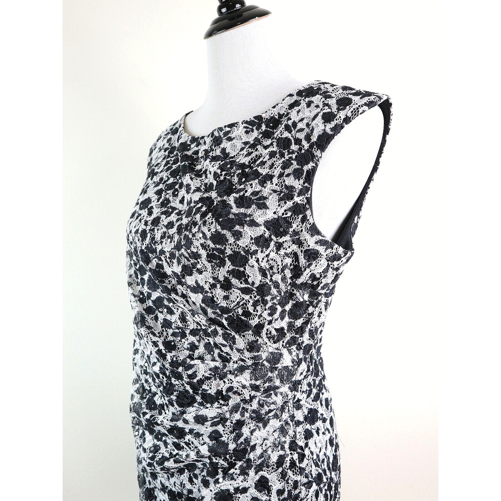 Eliza J Size 12 Lace Appliqué Sheath Dress Sequin Black White - Picture 7 of 10